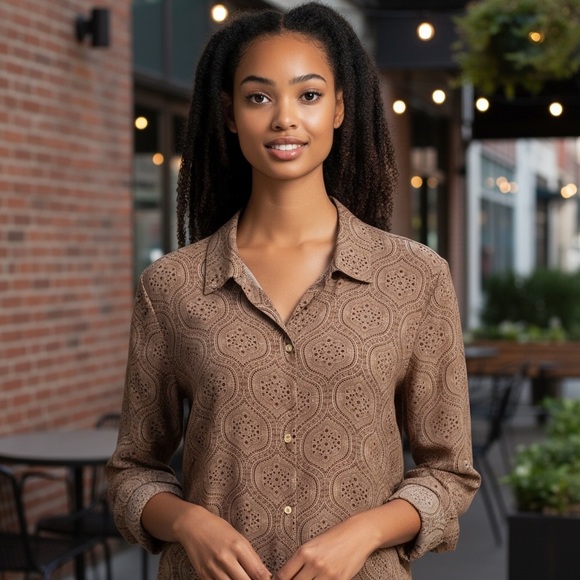 Norton McNaughton Tops - Norton McNaughton Brown Button Down Shirt